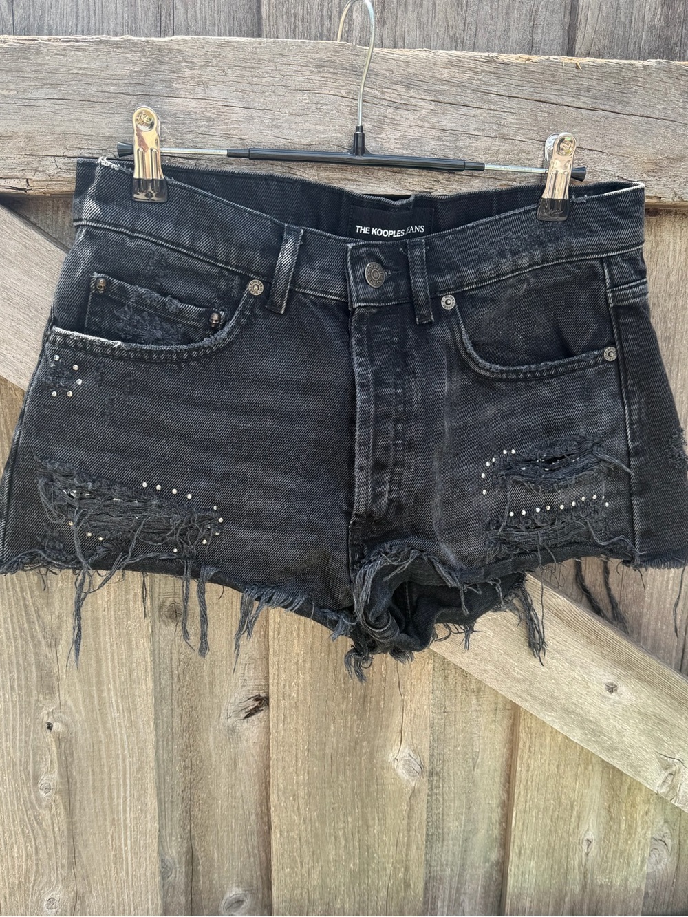 The Kooples Jeans Black Distressed Studded Denim Shorts